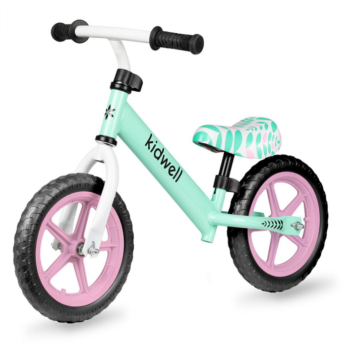 Bicicleta de echilibru fara pedale pentru copii, reglabila si roti late Eva de 12", Rebel Mint, Kidwell [1]