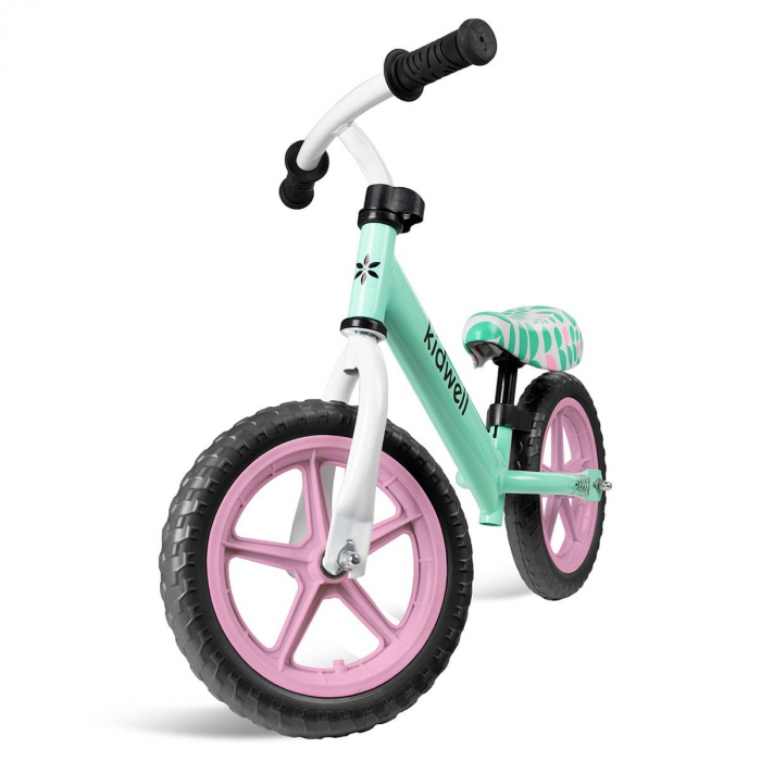 Bicicleta de echilibru fara pedale pentru copii, reglabila si roti late Eva de 12", Rebel Mint, Kidwell [2]