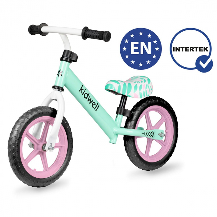 Bicicleta de echilibru fara pedale pentru copii, reglabila si roti late Eva de 12", Rebel Mint, Kidwell [4]