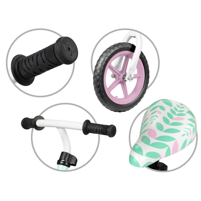 Bicicleta de echilibru fara pedale pentru copii, reglabila si roti late Eva de 12", Rebel Mint, Kidwell [6]