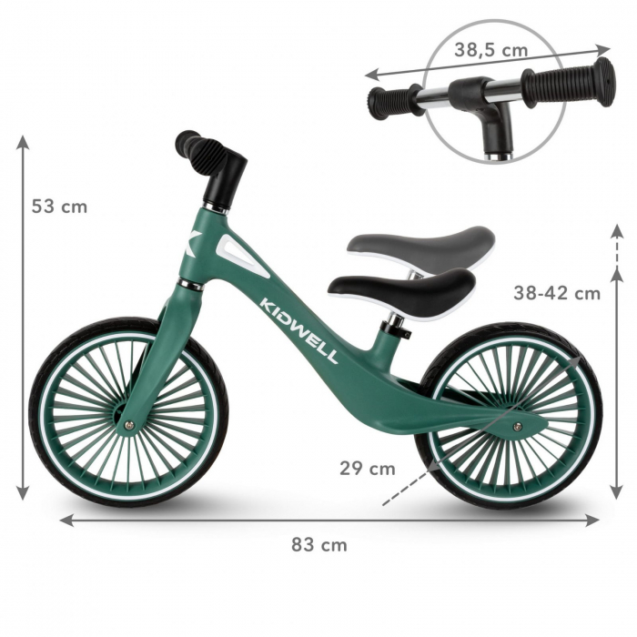 Bicicleta de echilibru fara pedale pentru copii, sa reglabila, 2 ani+, Nix Green, Kidwell [8]
