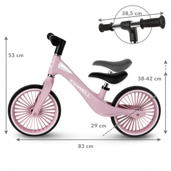 Bicicleta de echilibru fara pedale pentru copii, sa reglabila, 2 ani+, Nix Pink, Kidwell [7]