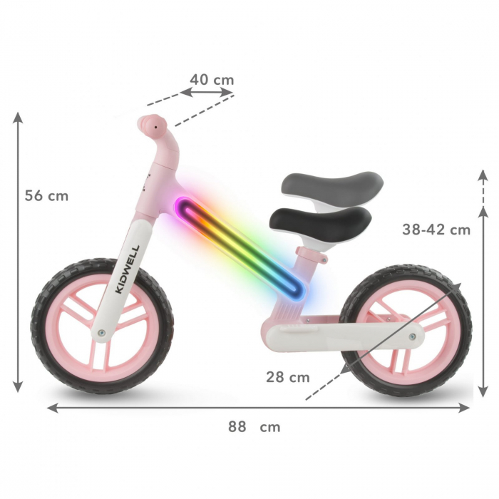 Bicicleta de echilibru fara pedale pentru copii, sa reglabila, cu lumini LED, roti Eva, 2 ani+, Suno Pink, Kidwell [6]