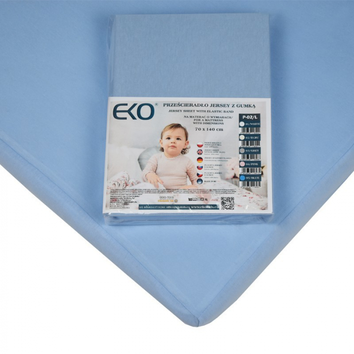 Cearsaf din Jersey cu Elastic, EKO, 140x70 cm, Blue [3]