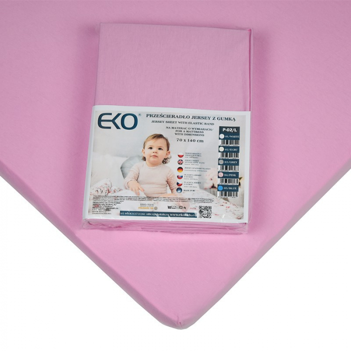 Cearsaf din Jersey cu Elastic, EKO, 140x70 cm, Pink [3]