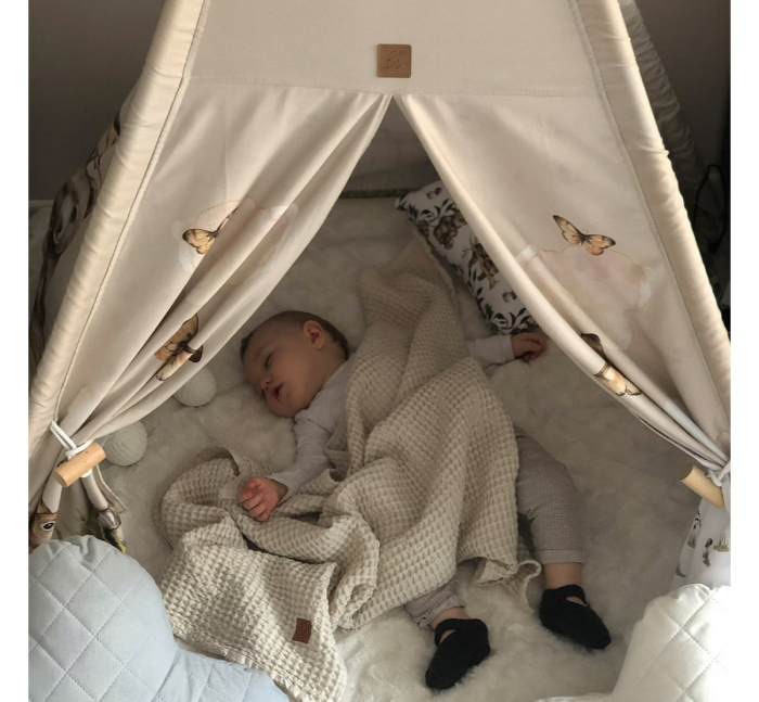 Cort de joaca Boho, saltea impermeabila inclusa, Indian Teepee din Bumbac, BabySteps [6]