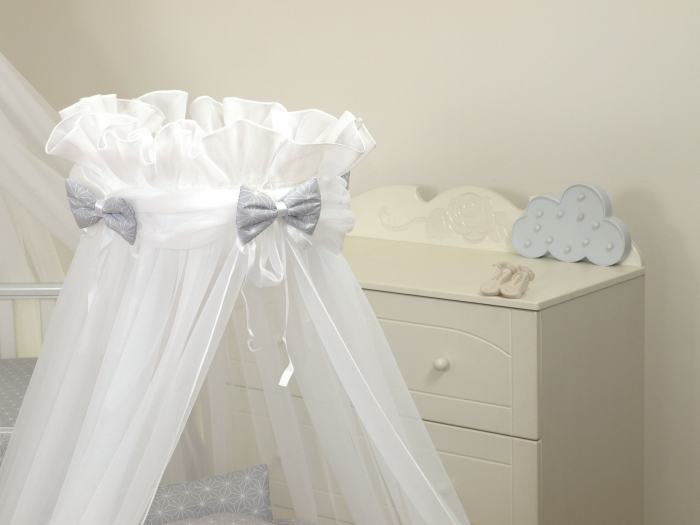 Cos bebe cu suport pe roti, saltea, lenjerie si baldachin, Sky Bunny Gri [3]