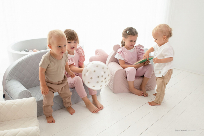 Fotoliu pentru copii cu spatar, catifea Velvet Ursulet Teddy Ecri [9]