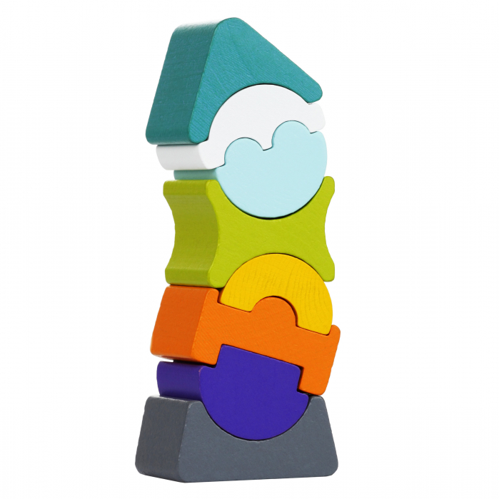 Jucarie din lemn, Cubika, Set constructii Turn cu acoperis turquoise [4]