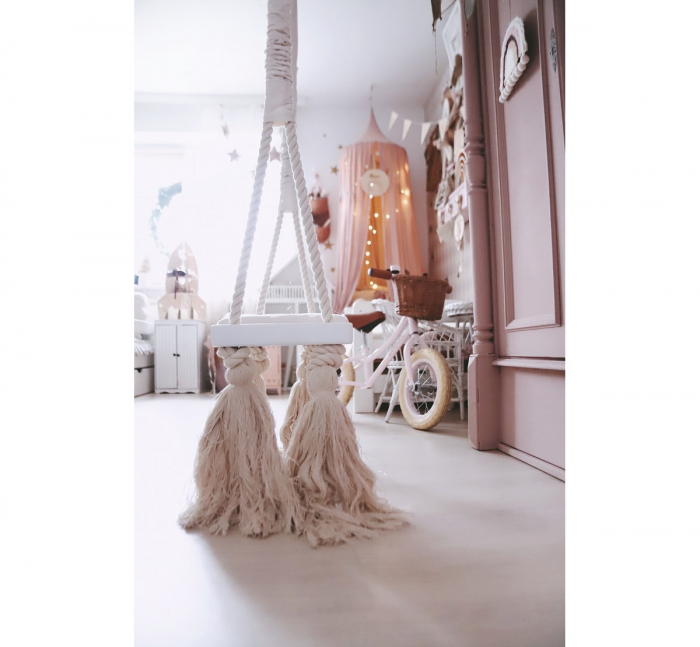 Leagan din lemn si spuma pentru copii WoodSwing by BabySteps, Catifea Velvet Bej [6]