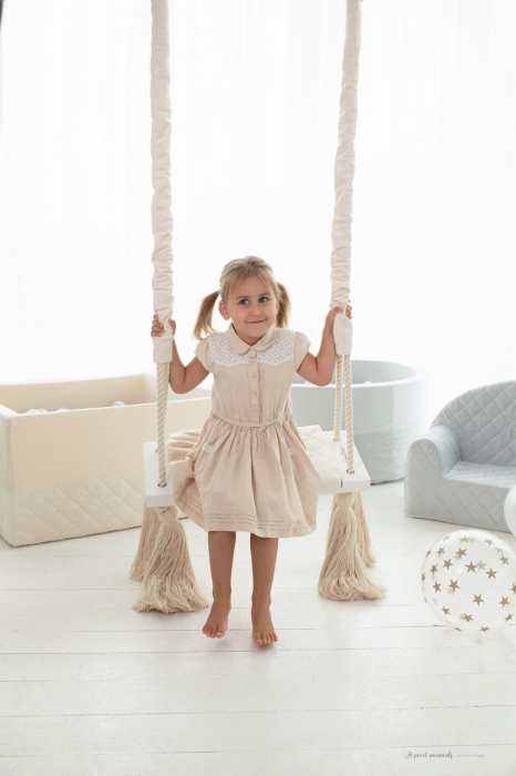 Leagan din lemn si spuma pentru copii WoodSwing by BabySteps, Catifea Velvet Bej [3]
