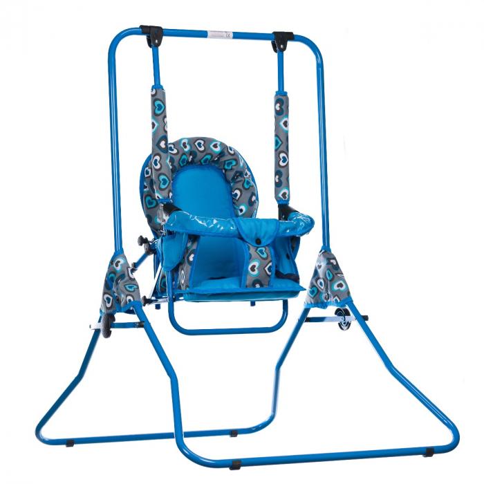 Leagan pentru copii, Top Kids, cu spatar reglabil si bara detasabila, Blue Hearts [3]
