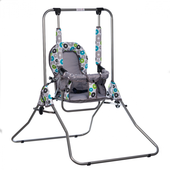 Leagan pentru copii, Top Kids, cu spatar reglabil si bara detasabila, Grey Flowers [3]