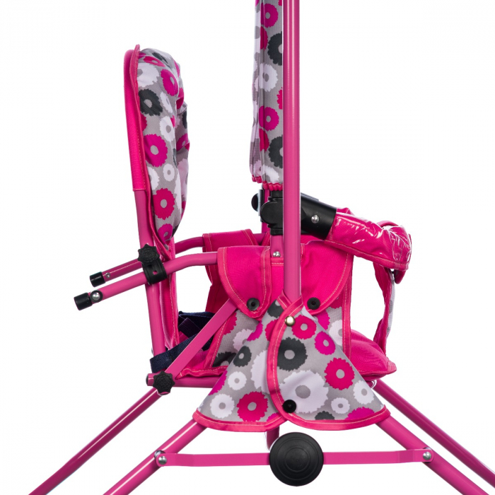 Leagan pentru copii, Top Kids, cu spatar reglabil si bara detasabila, Pink Flowers [3]