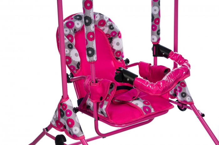 Leagan pentru copii, Top Kids, cu spatar reglabil si bara detasabila, Pink Flowers [5]