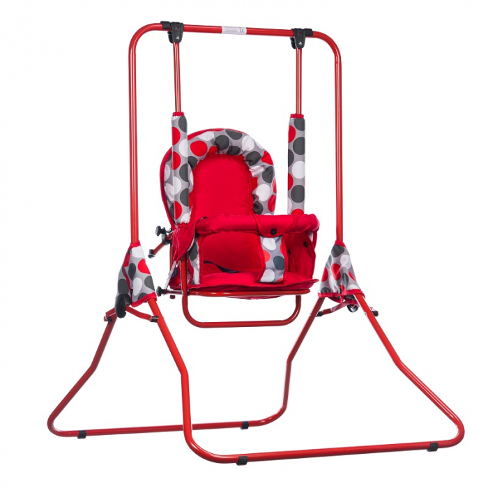 Leagan pentru copii, Top Kids, cu spatar reglabil si bara detasabila, Red Dots [3]