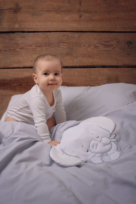 Lenjerie 3 piese Cu protectie laterala Elefant din Bumbac, 120x60 cm, Gri [3]