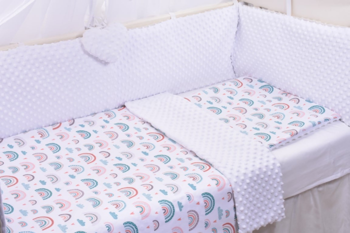 Lenjerie 3 piese patut 120x60 cm model curcubee si plus minky alb [2]