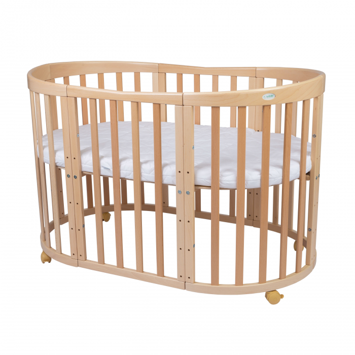 Patut Oval evolutiv-din lemn 7in1 cu saltea -natural -Bambus [1]