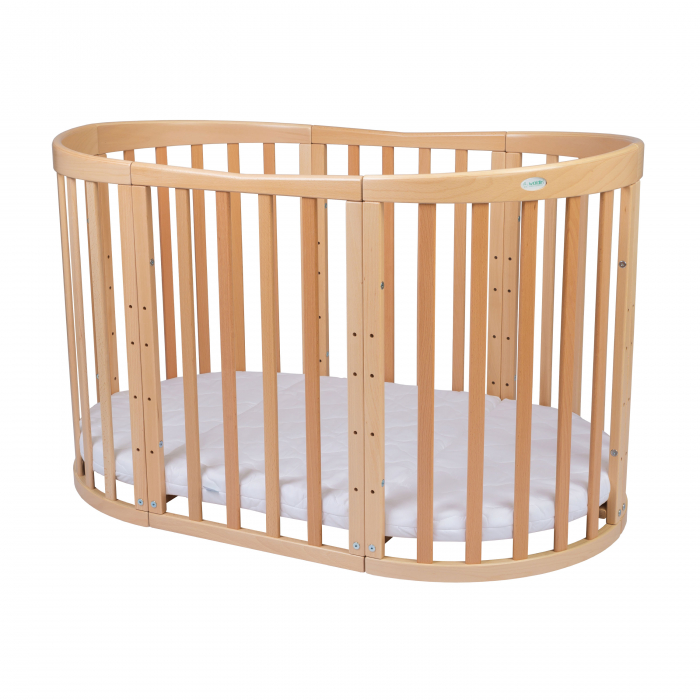 Patut Oval evolutiv-din lemn 7in1 cu saltea -natural -Bambus [5]