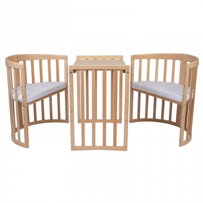 Patut Oval evolutiv-din lemn 7in1 cu saltea -natural -Bambus [8]
