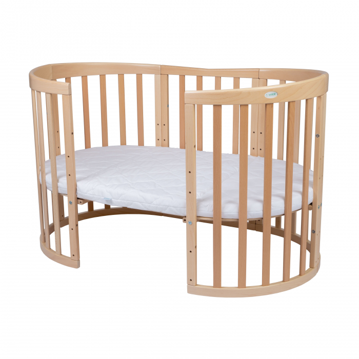Patut Oval evolutiv-din lemn 7in1 cu saltea -natural -Bambus [3]