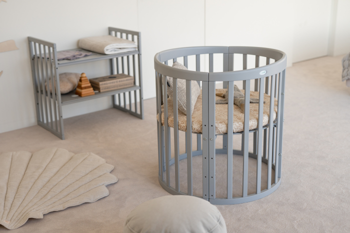 Patut Waldin Oval evolutiv din lemn 8 in 1 cu saltea -Grey [16]