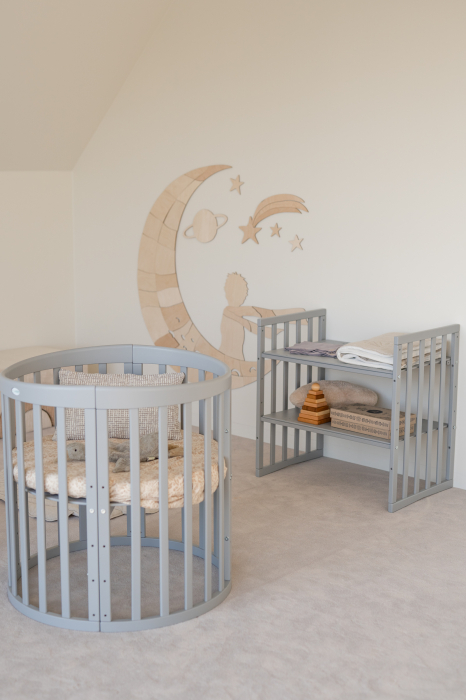 Patut Waldin Oval evolutiv din lemn  7in1 cu saltea -Grey [14]