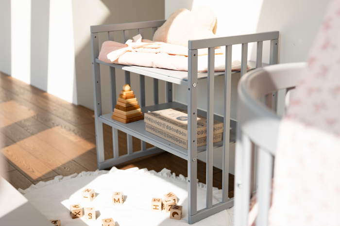 Patut Waldin Oval evolutiv din lemn  7in1 cu saltea -Grey [18]