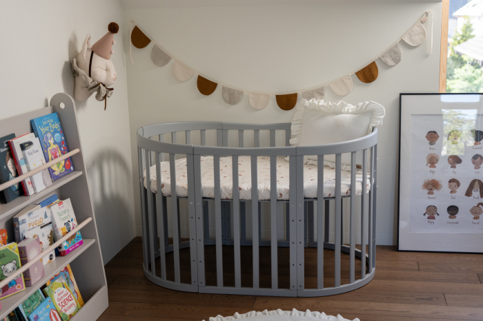 Patut Waldin Oval evolutiv din lemn  7in1 cu saltea -Grey [19]