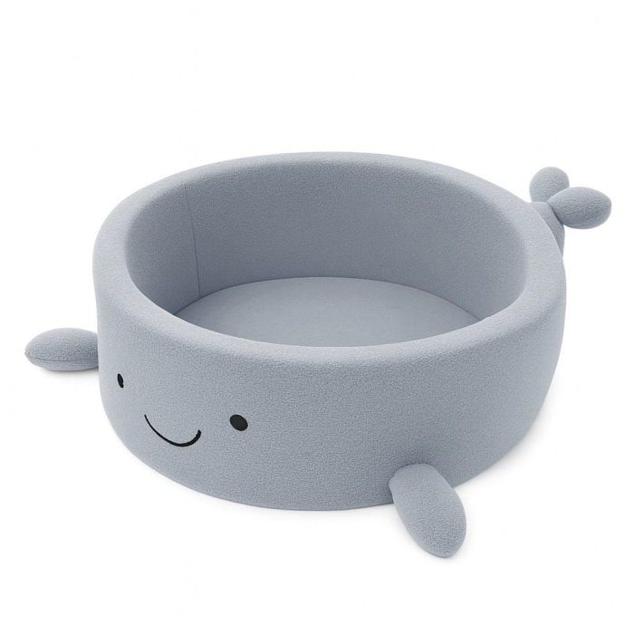Piscină cu bile Bouclé MeowBaby® Balena pentru copii – Dusty Ice Blue, fără bile, material certificat OEKO-TEX® [1]