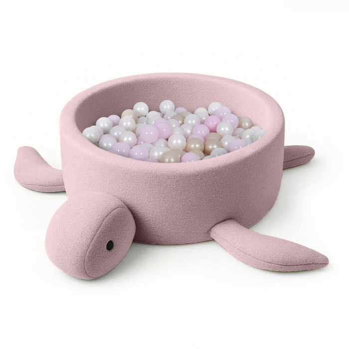 Piscină cu bile Bouclé MeowBaby® Turtle pentru copii – Raspberry Glaze Pink, cu 200 de bile incluse, din material reciclat certificat OEKO-TEX® [3]