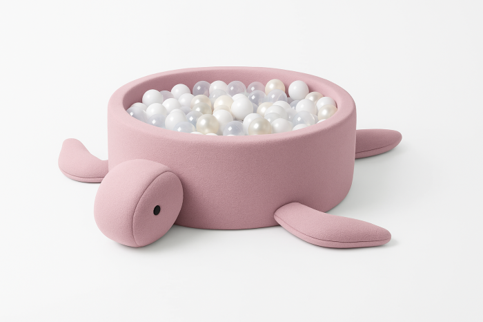 Piscină cu bile Bouclé MeowBaby® Turtle pentru copii – Raspberry Glaze Pink, cu 200 de bile incluse, din material reciclat certificat OEKO-TEX® [2]