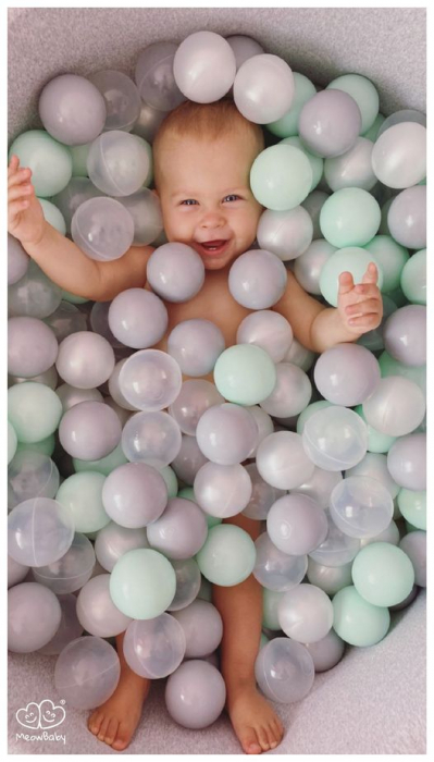 Piscina uscata cu 300 de bile (Alb, Gri, Mint) MeowBaby®, 90x40 cm [2]