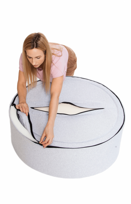 Piscina uscata cu 200 de bile (Galben, Rosu, Verde, Portocaliu, Blue)  Happy Friends, 90x30 cm, Gri deschis [7]