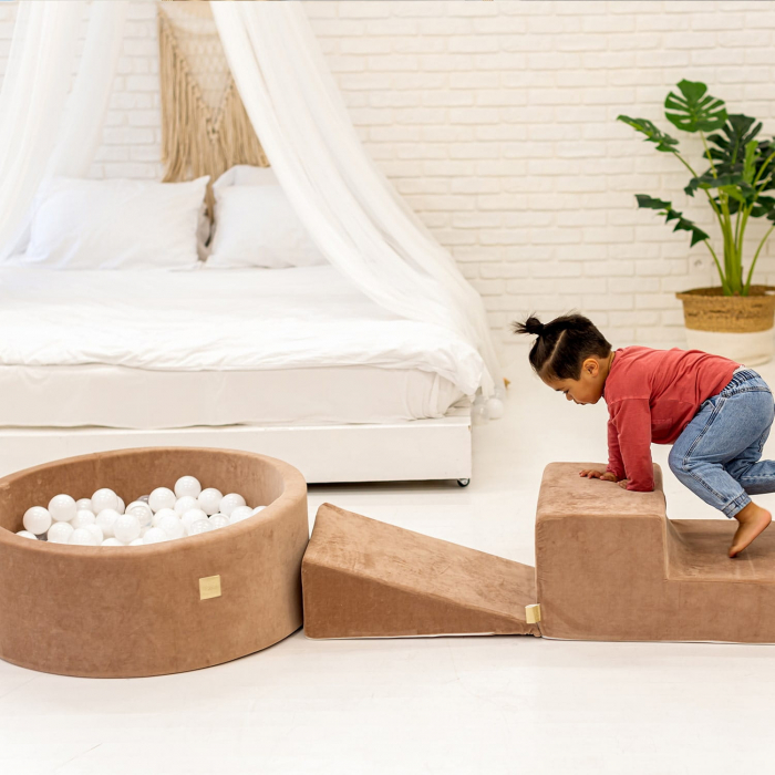 Piscina uscata cu 200 de bile (gold, bej, alb, transparent)  90x30 cm, Catifea Bej [3]