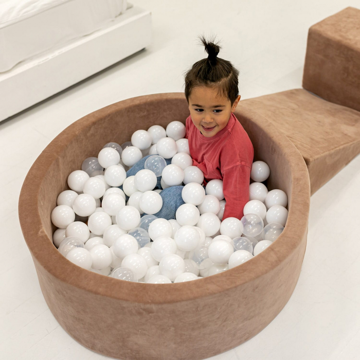 Piscina uscata cu 200 de bile (gold, bej, alb, transparent)  90x30 cm, Catifea Bej [2]