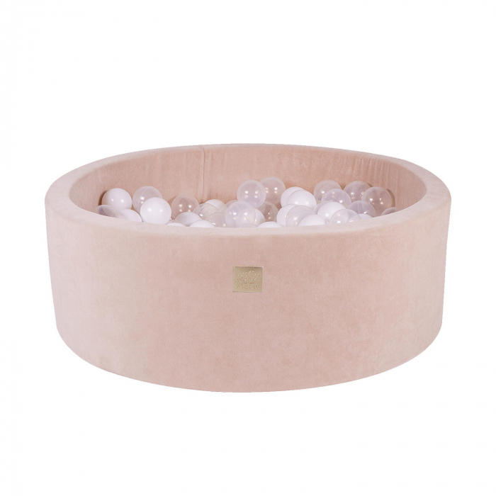 Piscina uscata cu 250 de bile (Alb, Transparent, Alb perlat) MeowBaby®, Angel, 90x30 cm, Catifea Ecru [2]