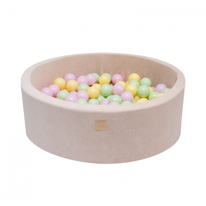 Piscina uscata cu 250 de bile (Pastel Roz si Galben, verde deschis) MeowBaby  , Spring, 90x30 cm, Catifea Ecru [1]