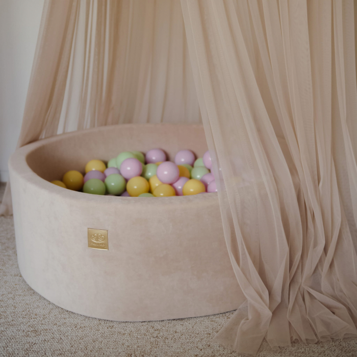 Piscina uscata cu 250 de bile (Pastel Roz si Galben, verde deschis) MeowBaby  , Spring, 90x30 cm, Catifea Ecru [5]
