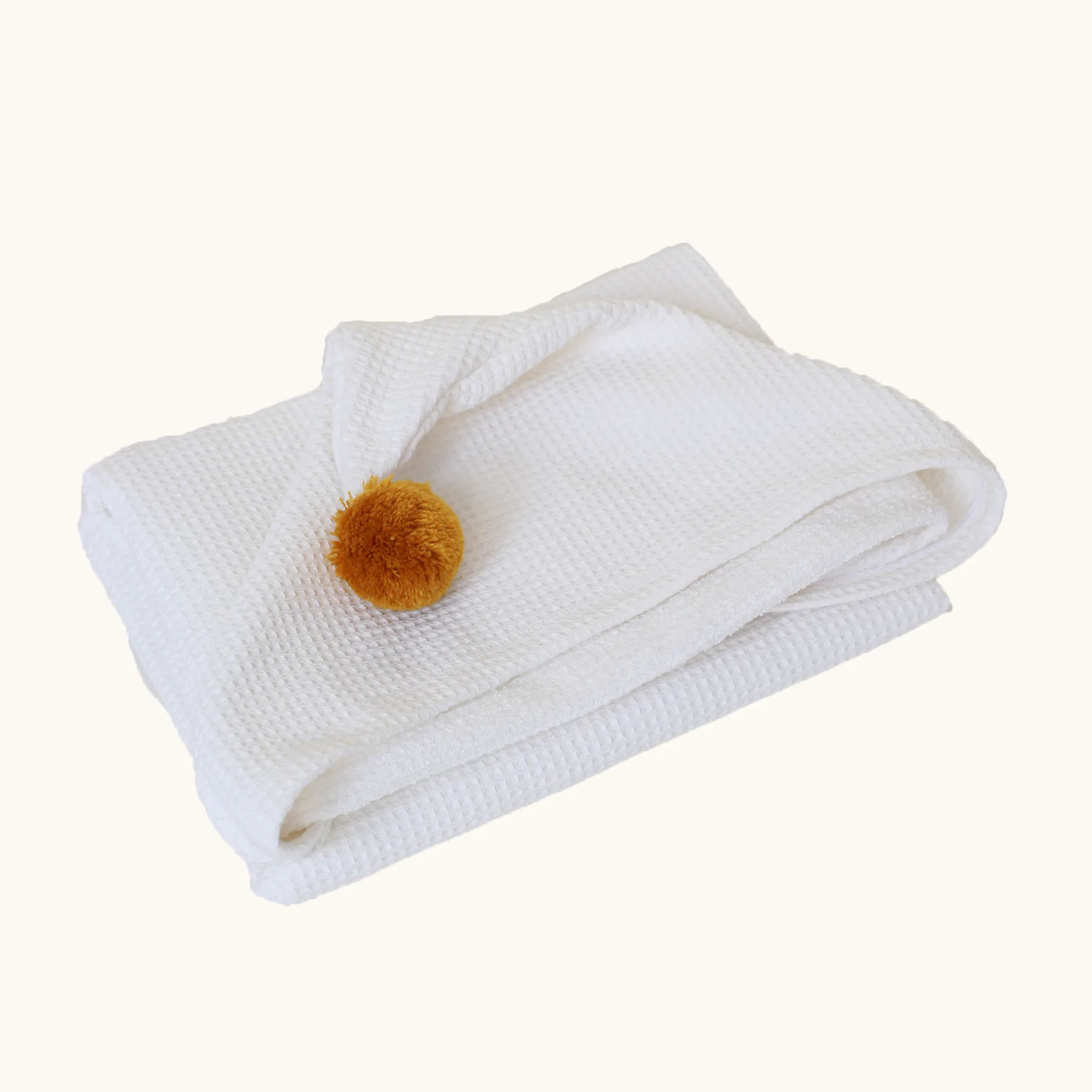 Prosop de baie pentru bebelusi din bumbac waffle, cu gluga si ciucuras, Alb Lapte 70x140 cm [2]