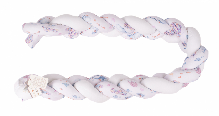 Protectie laterala patut bebe, Bumper impletit, Inchidere Velcro, Bambus Cer, 210x21 cm [3]
