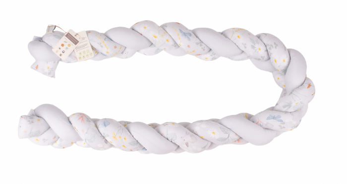 Protectie laterala patut bebe, Bumper impletit, Inchidere Velcro, Nature Bamboo by Amy, Bambus Lunca Gri, 210x21 cm [3]
