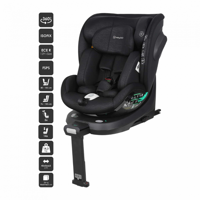 Scaun auto rotativ Prime 360, Black, 40-150 cm, certificat R129 [2]