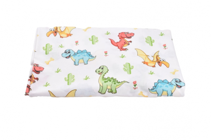 Set 2 cearsafuri patut 120x60 cm bumbac 100% alb dinozauri [2]