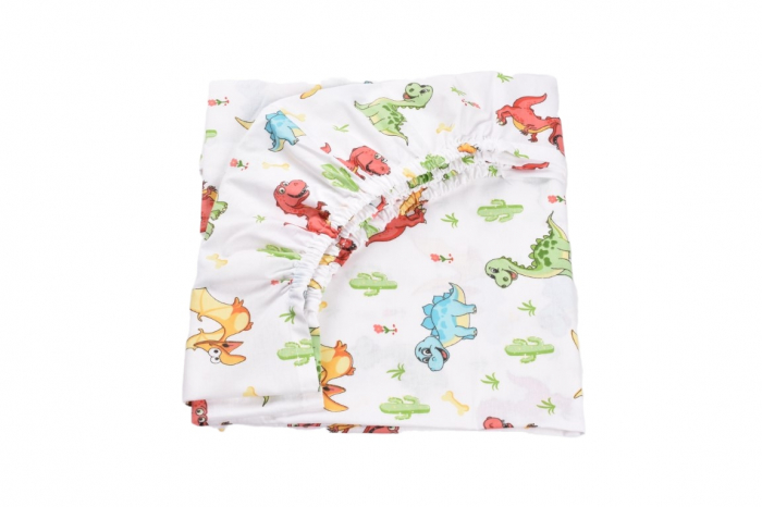 Set 2 cearsafuri patut 120x60 cm bumbac 100% alb dinozauri [3]