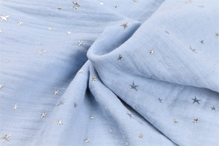 Set 2 museline bumbac organic bleu si crem cu stelute 80x80 cm [4]