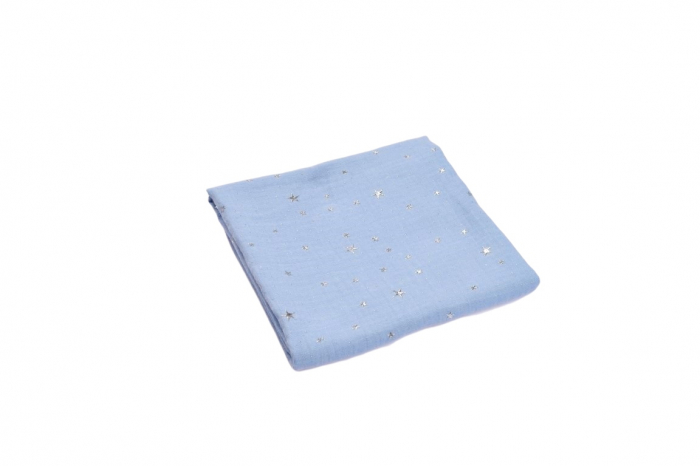 Set 2 museline bumbac organic bleu si crem cu stelute 80x80 cm [3]