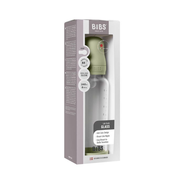 Set complet biberon din sticla anticolici cu tetina din silicon, flux mediu, 240 ml, Sage [2]