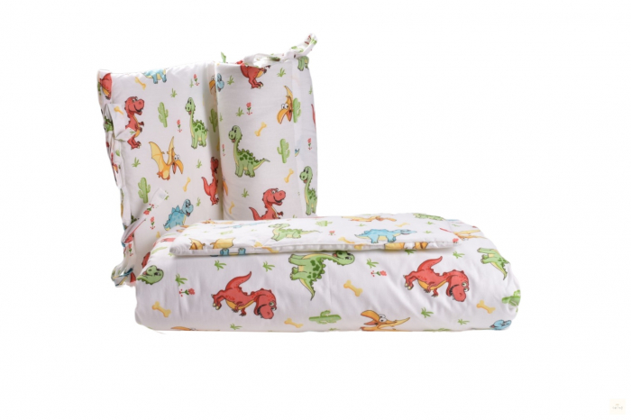 Set complet lenjerie si aparatori patut 120x60 cm model dinozauri [1]